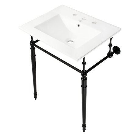 Fauceture 24" Console Sink with Brass Legs (8", 3 Hole), White/Matte Black KVPB24187W8MB